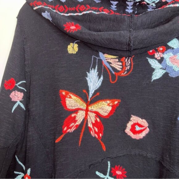 CAITE Embroidered Black Open Front Cardigan with Hood Boho Festival Style Small - Picture 13 of 14